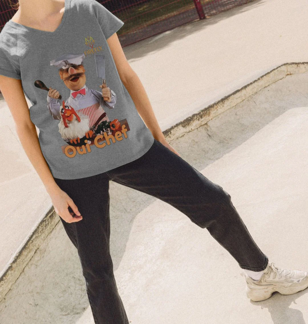 Swedish Chef “Oui Chef” – Women’s Funny Cooking V‑Neck (Organic) - Image 3
