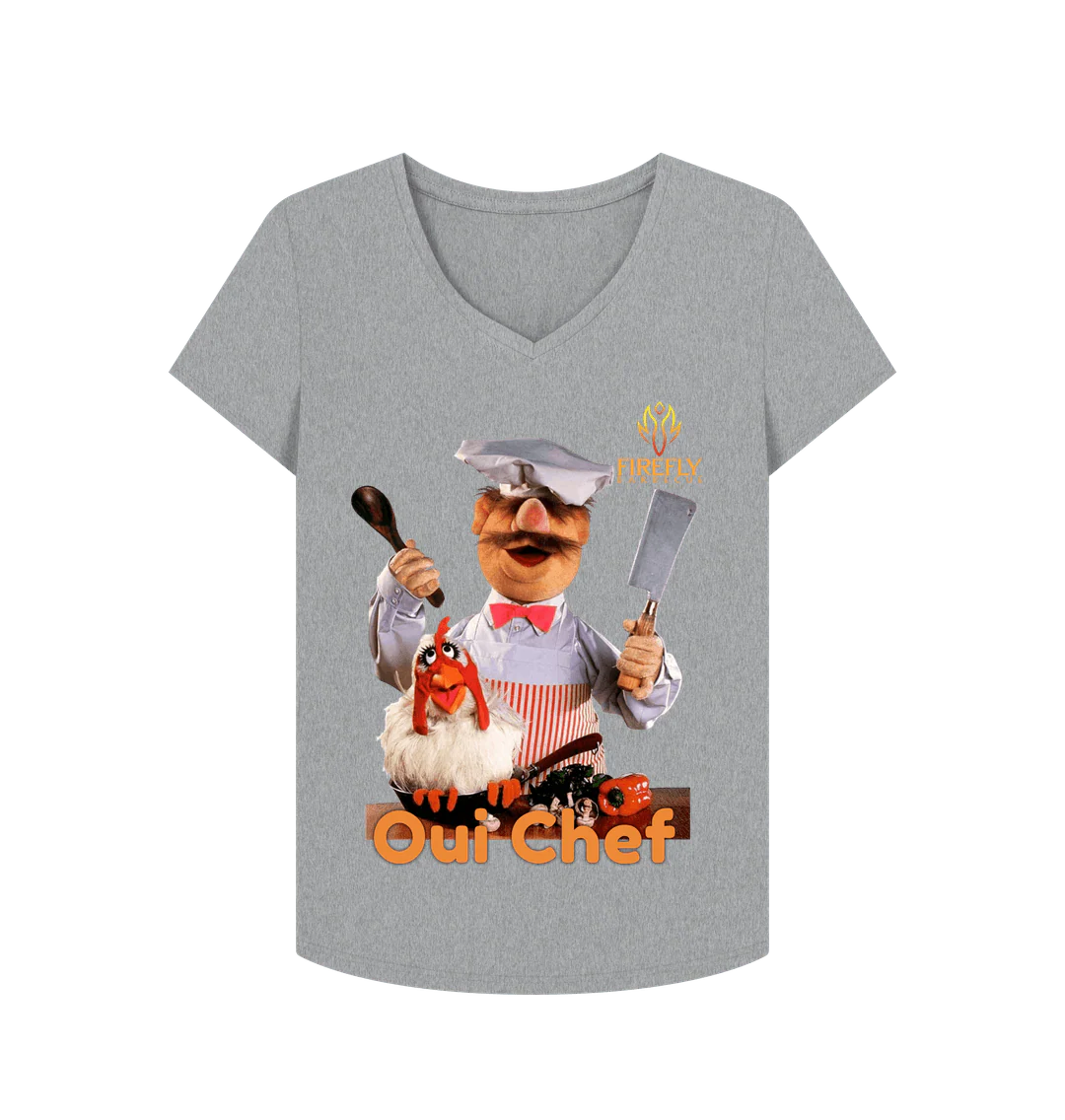 Swedish Chef “Oui Chef” – Women’s Funny Cooking V‑Neck (Organic) - Image 4